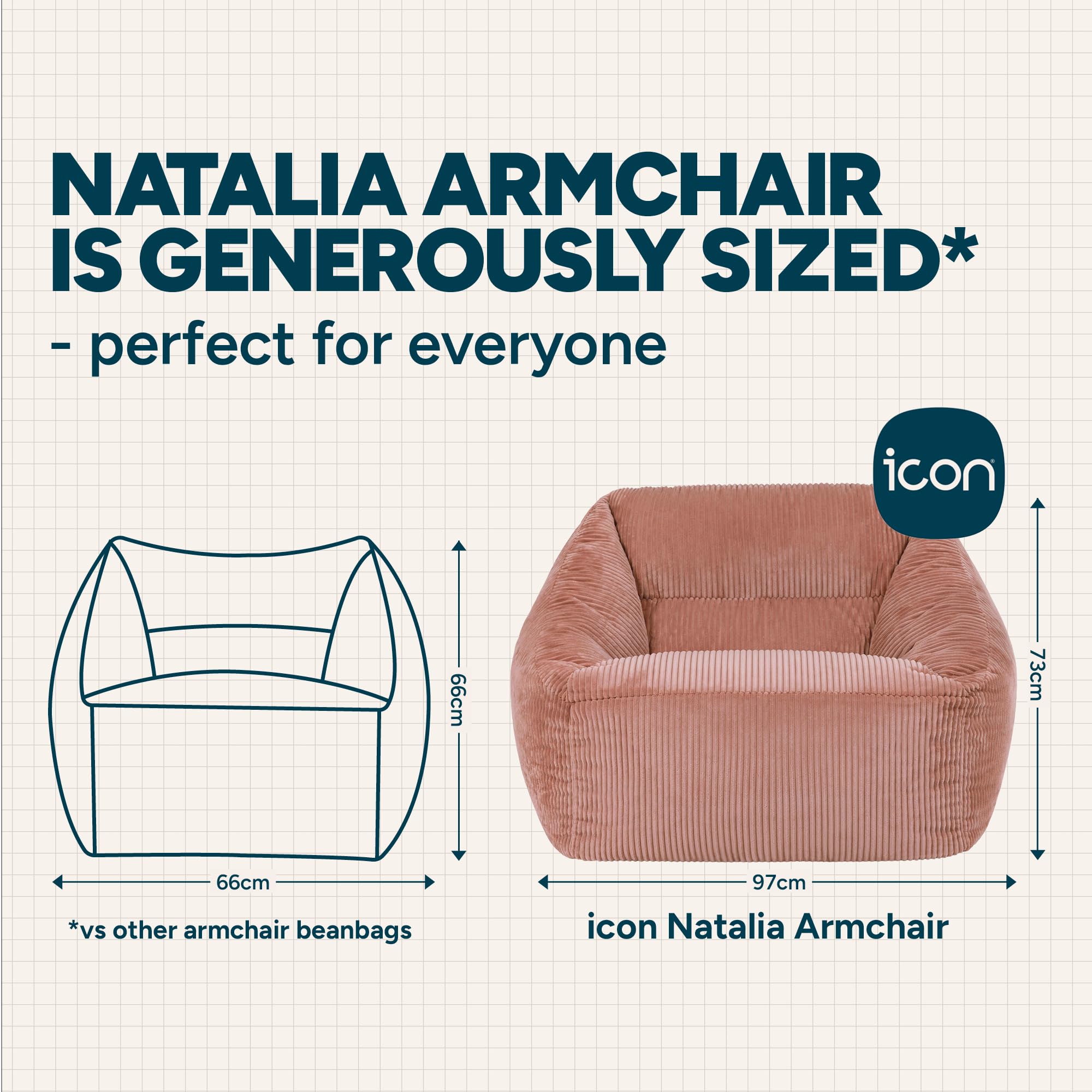 icon Natalia Cord Bean Bag Chair & Footstool with Filling Included, Pink