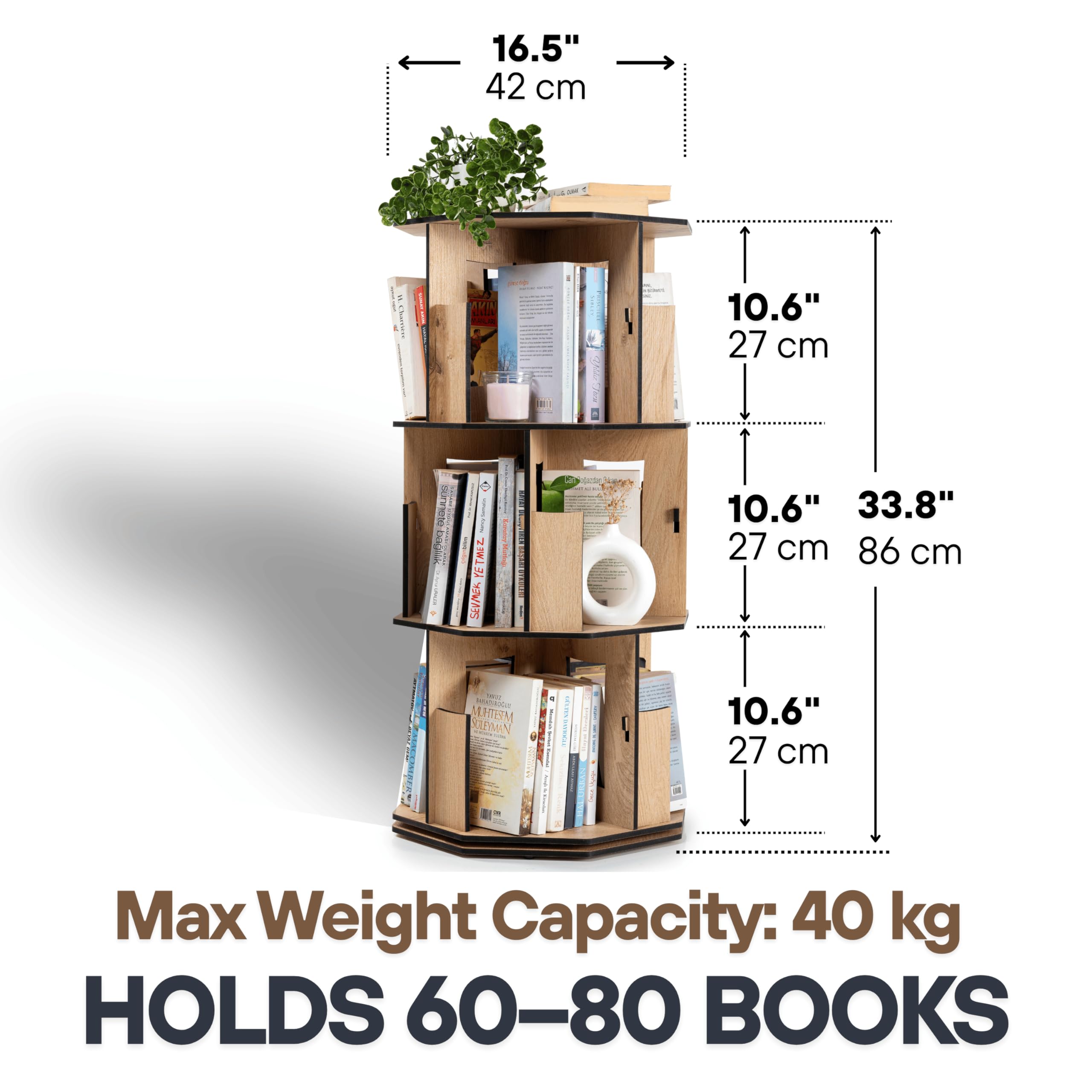 vigowood Corner Shelf Kids Bookshelf, Rotating Book Shelf for Kids Rooms – Space-Saving Wooden Storage Organizer for Books and Toys (Oak, 3 Tier)