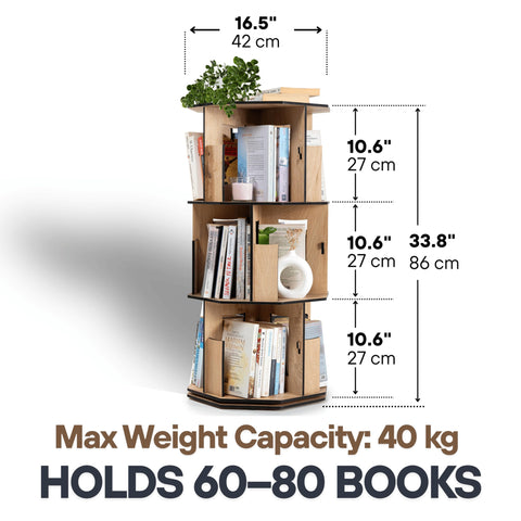 vigowood Corner Shelf Kids Bookshelf, Rotating Book Shelf for Kids Rooms – Space-Saving Wooden Storage Organizer for Books and Toys (Oak, 3 Tier)