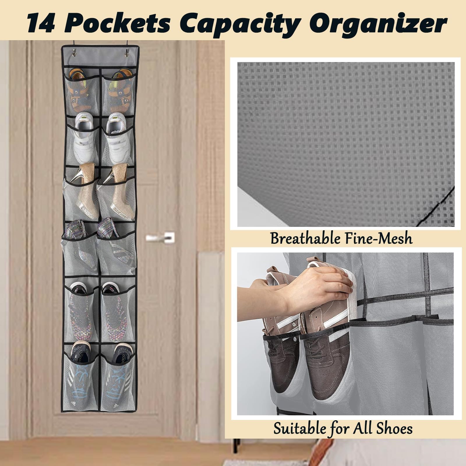 Tsathoggua Over the Door Shoe Organizer with 14 Pockets, 2 Hooks, Black