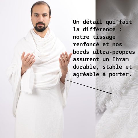 Ihram Hajj and Omra Adult 1350grame - Set of 2 Thick White Towels - 110 x 220 cm - Made from 100% Natural Cotton of Turkish Origin