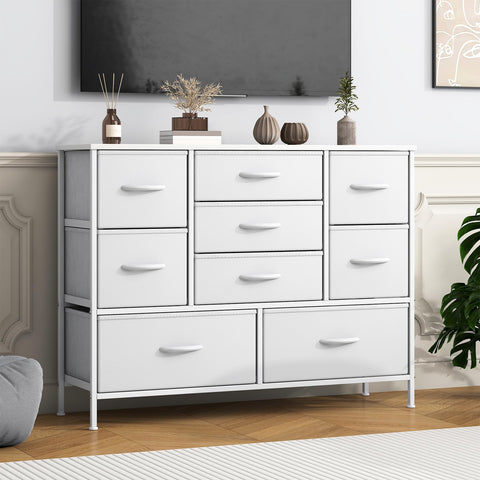 Feonase Chest of Drawers,Bedroom Dresser with 9 Fabric Drawers, Metal Frame & MDF Wood Top, Adjustable Feet, Storage Organizer Unit for Bedroom
