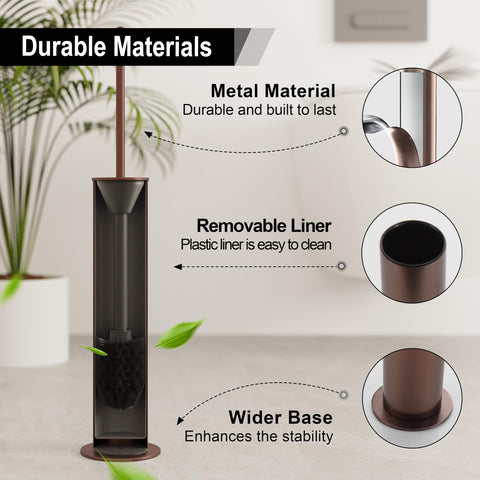 BVL Toilet Brush Rose Gold, Metal Toilet Brush Including 2 Brush Heads, Slim Design Toilet Brush Round for the Bathroom