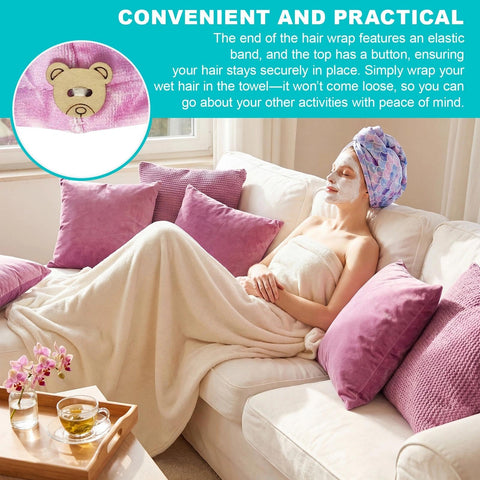 YIFKJYLF 3 Pcs Microfibre Hair Towel Wrap - Quick Drying and Super Absorbent Hair Towel Turban with Button for Women