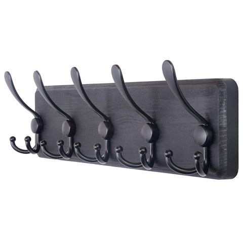 SKOLOO Coat Rack Wall Mounted - Wooden, Heavy Duty, Rustic Coat Hooks for Wall, 16'' Hole to Hole