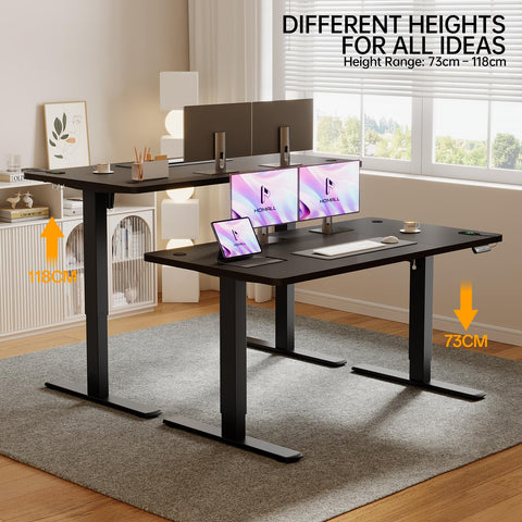 Homall Electric Height Adjustable Desk, Adjustable Height Office Desk with USB Ports, 100x60cm, Home Office with Splice Board, Black