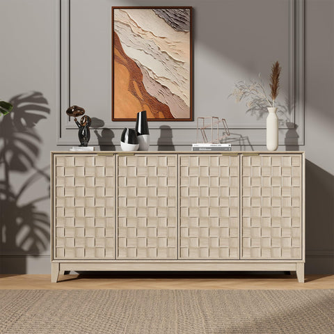 COLAMY Sideboard Cabinet, Wooden Sideboard Cabinet with 4 Doors, Textured Design, Adjustable Shelves, Soft Close Hinges