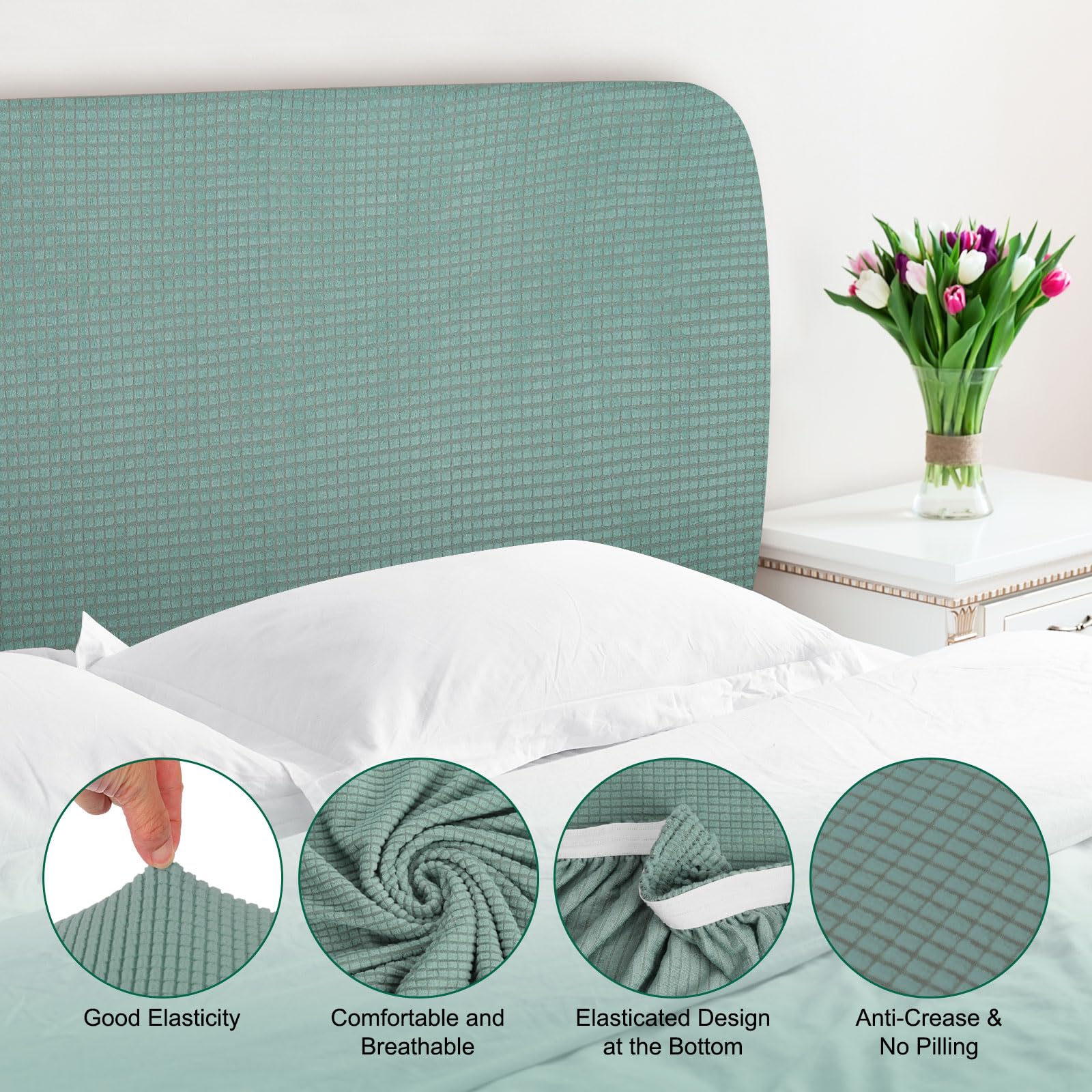 Bed Headboard Cover Dustproof Protector Jacquard Furniture Cover for 1.7-1.9m, Green