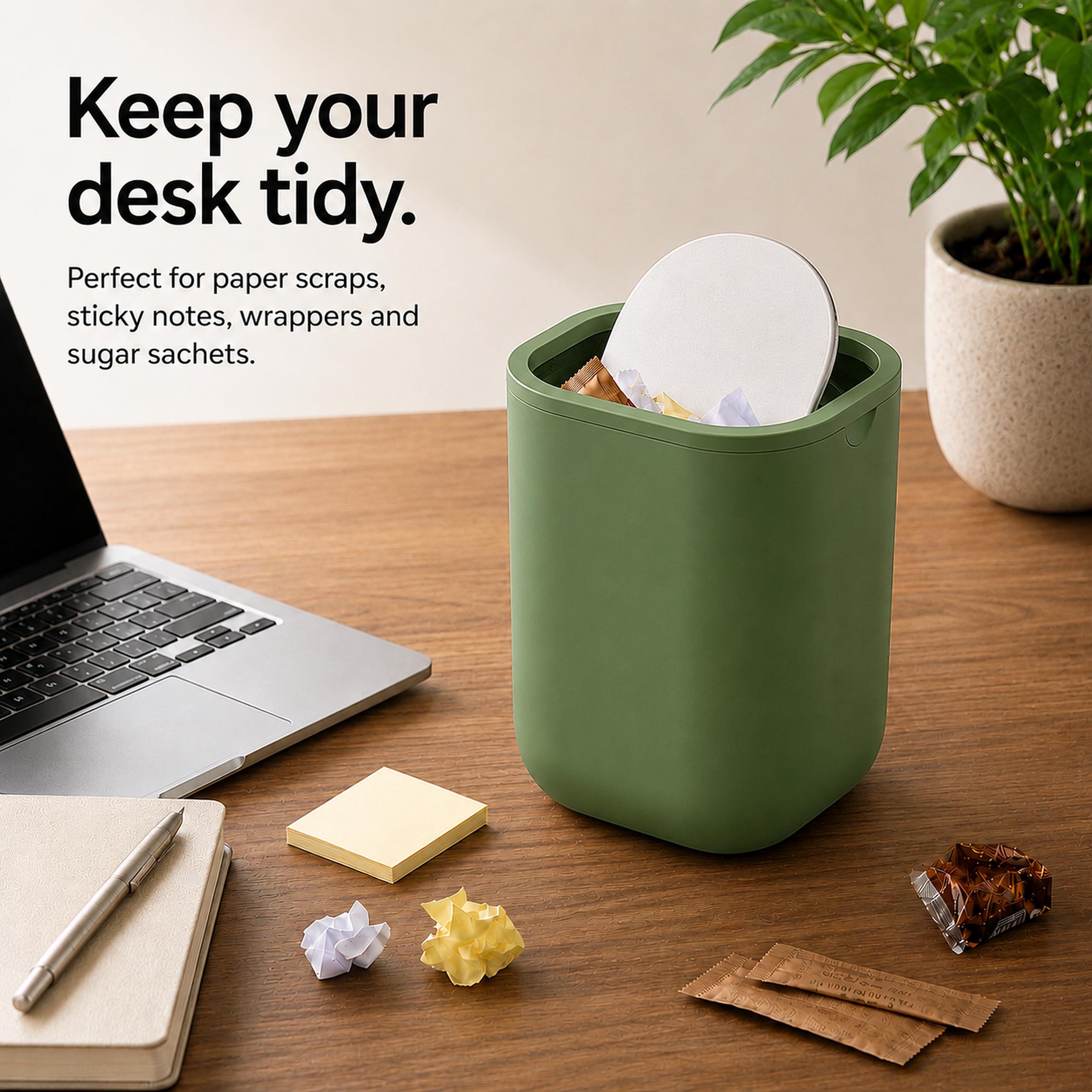 EverGrove Mini Table Bin,Desktop Trash Can (Canopy Green, 1.5, Litres)