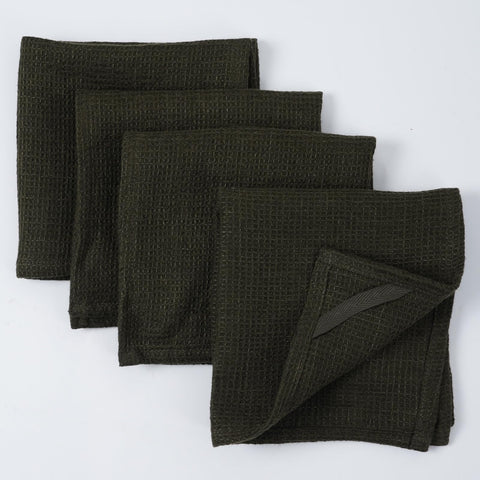 HSOFTIFY 100% Pure Linen Washcloths with Waffle Weave 4 Pack, Green