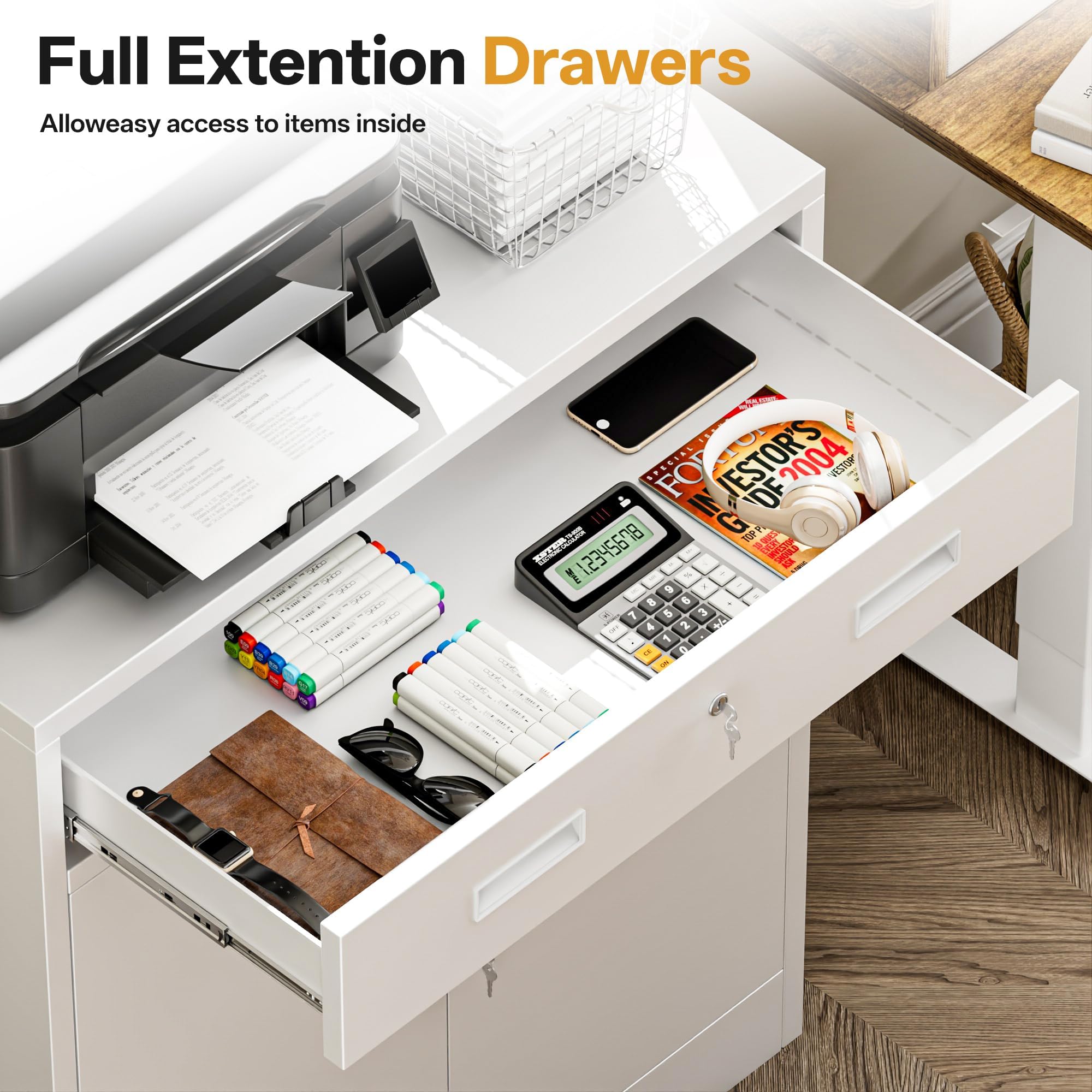 Metal Storage Cabinet, 90cm Locking Storage Cabinet with Doors, Steel Storage Cabinet with 1 Drawer and Adjustable Shelf for Garage, Home, Office