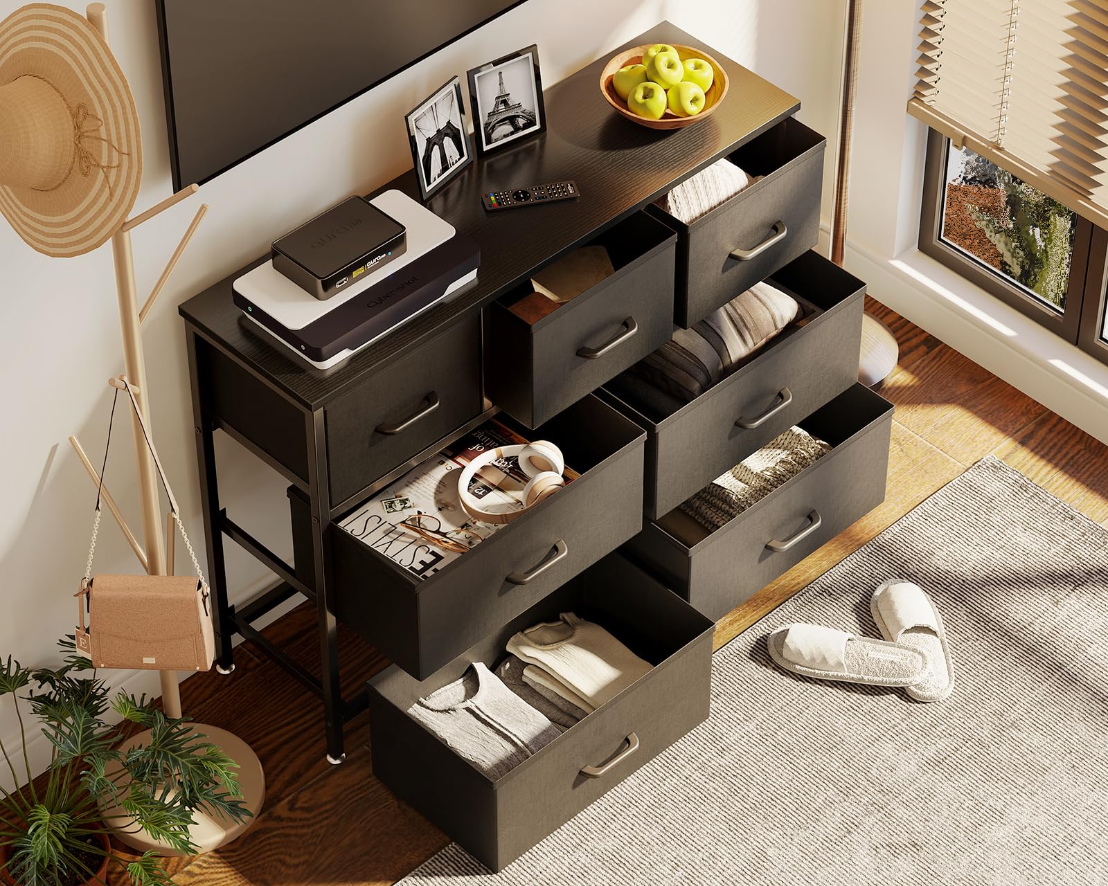 Coleshome Chest of Drawers Bedroom with 7 Drawers, Fabric Drawers, Black
