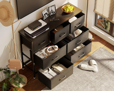 Coleshome Chest of Drawers Bedroom with 7 Drawers, Fabric Drawers, Black