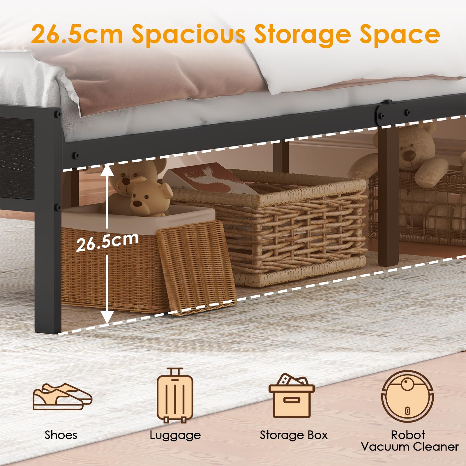 WOWTRELAX Double Bed Frame with Charging Headboard Storage Shelf 135x190cm