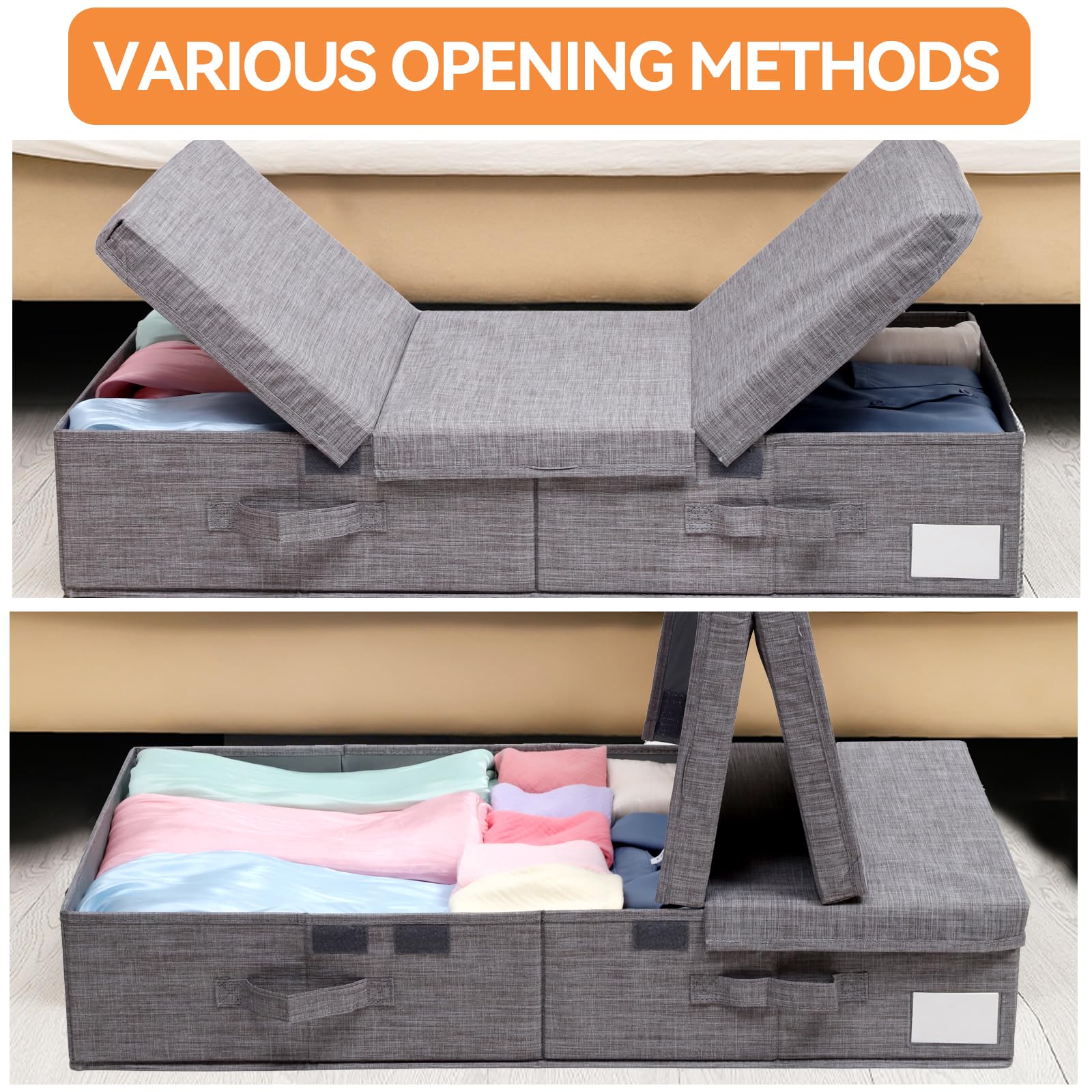 Dntorx 2 Pack 50L Under Bed Storage Boxes with Lids, Foldable, Grey