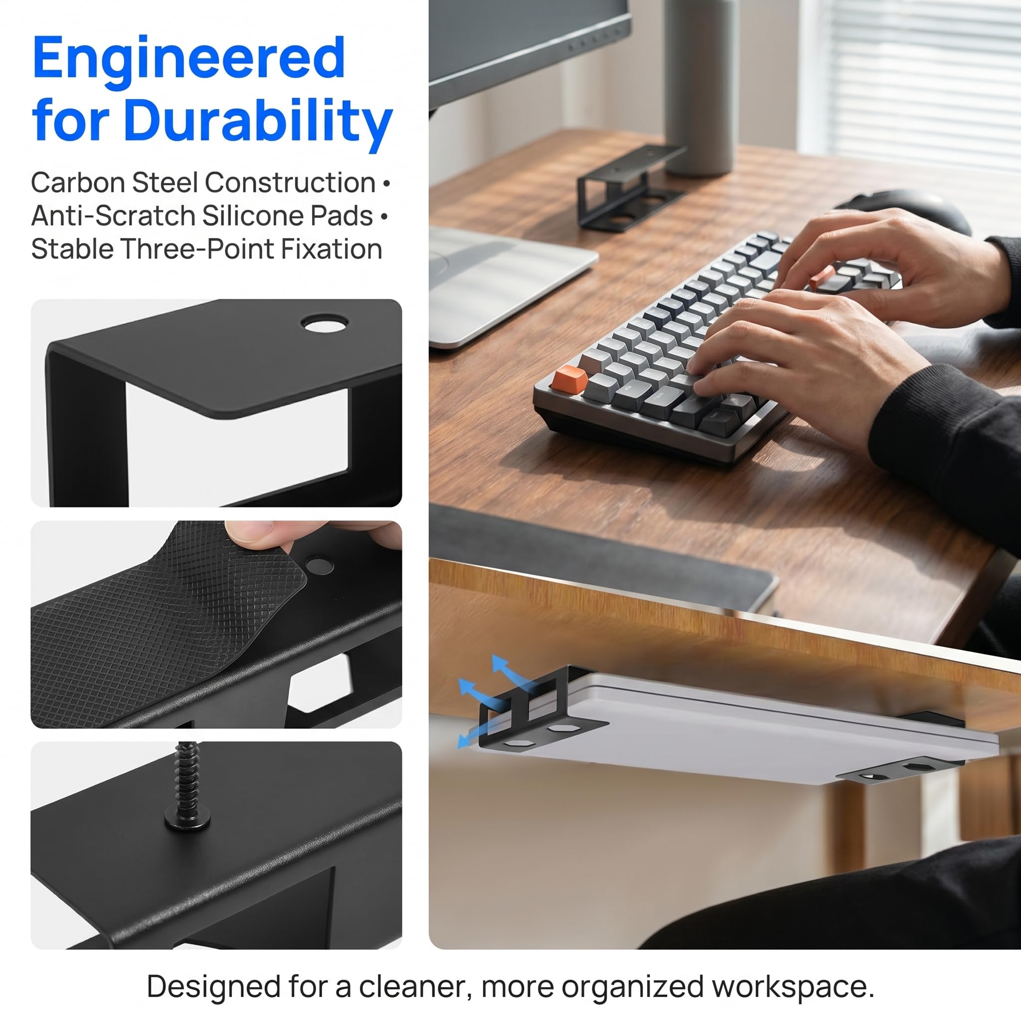 Vurixfo 3 Pcs Under Desk Laptop Mount, Metal Under Desk Bracket Holder