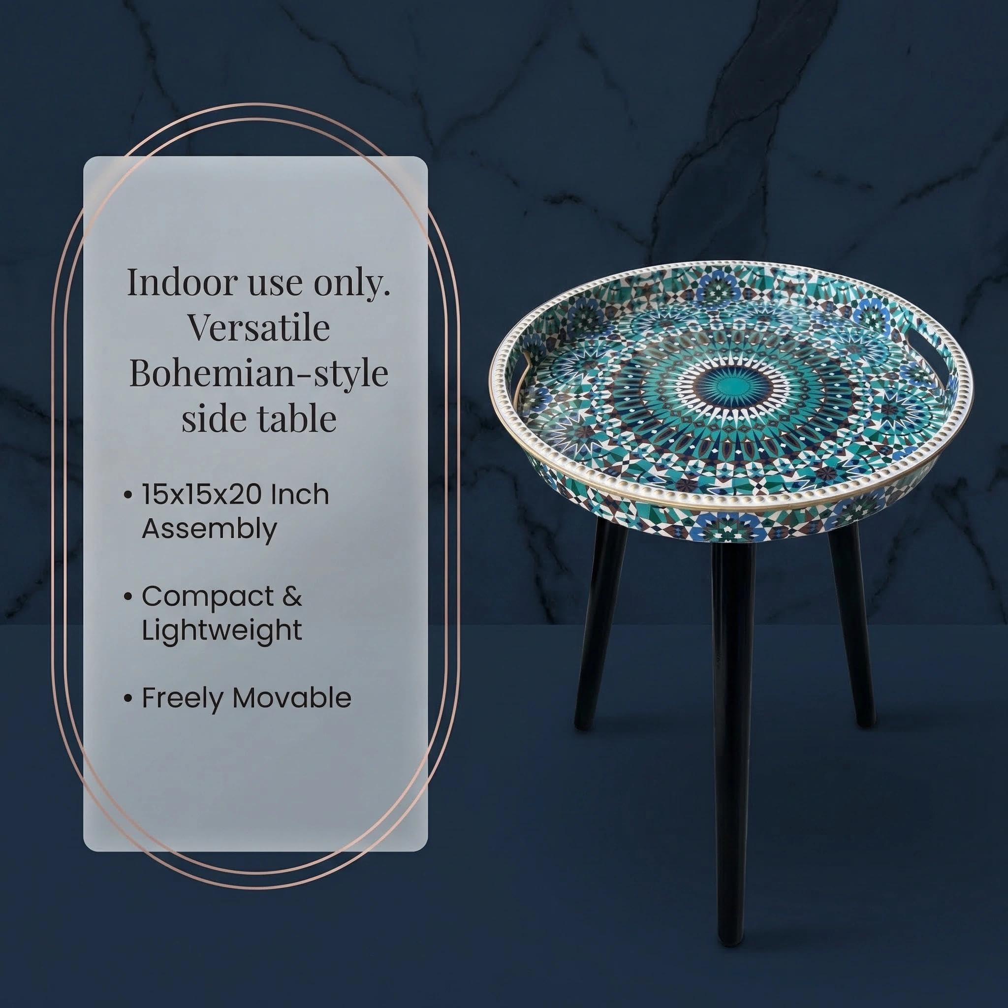 Simmer Stone Round Indoor Side Tables with Detachable Wooden 3 Legs, Versatile Tray Table, Perfect For Round Coffee Table Tea