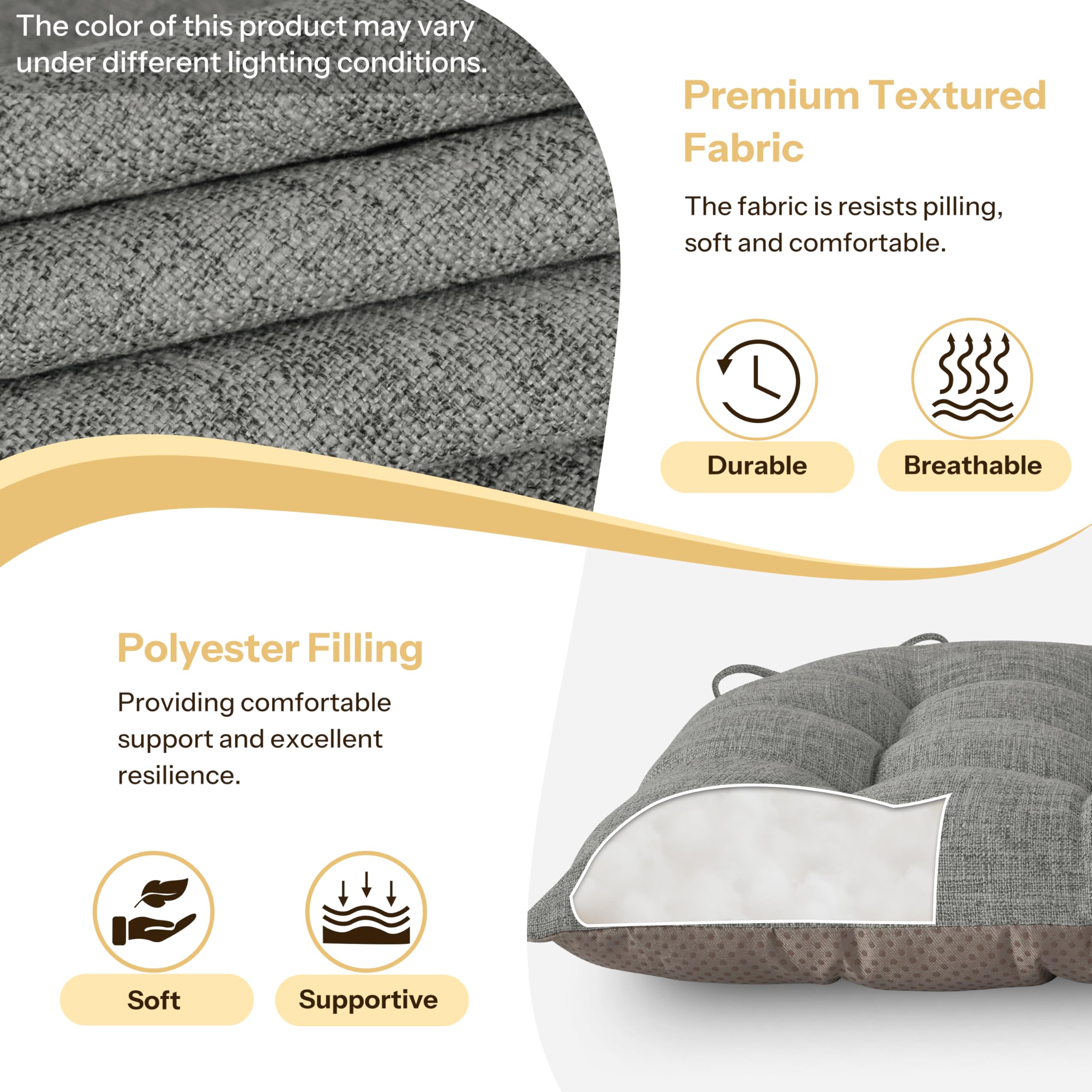 FlyGulls Chair Cushions for Dining Chairs Set of 2 46x42x7.6 cm Light Grey