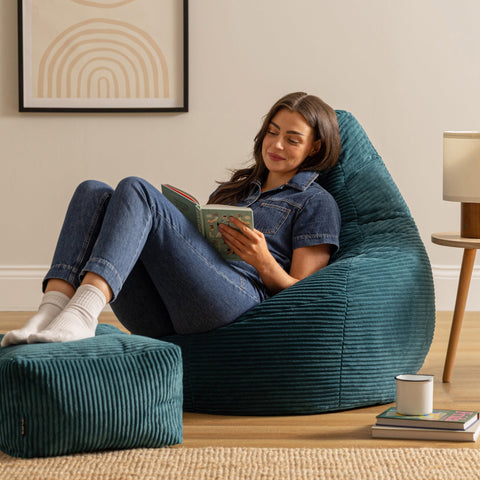 icon Dalton Cord Bean Bag & Footstool with Filling Included, Teal