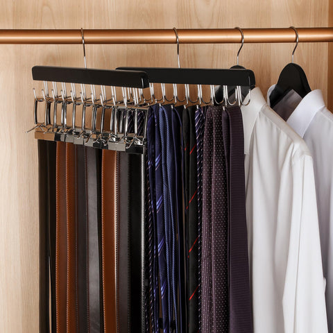 TOPIA HANGER 2 Pack 2 in 1 Belt Tie Hanger for Closet Max 60 Belts with 60 Ties Capacity