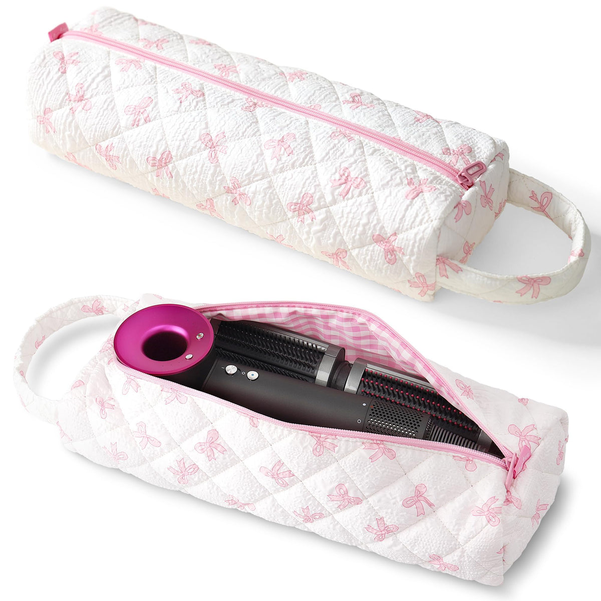 Linpr Cute Quilted Portable Hair Styling Tool Travel Bag, Bow Pink