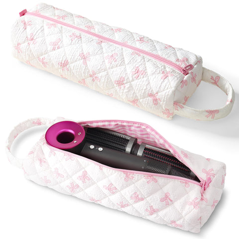 Linpr Cute Quilted Portable Hair Styling Tool Travel Bag, Bow Pink