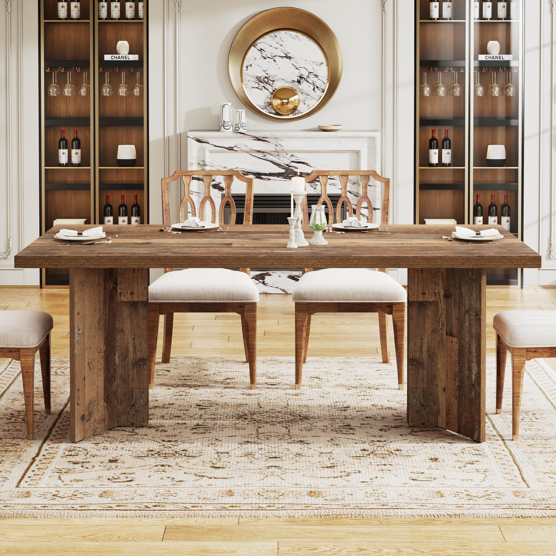Tribesigns 63-inch Dining Table for 4-6, Farmhouse Kitchen Table with Large Tabletop, Rectangular Dinner Eating Table for Dining Room, Living Room