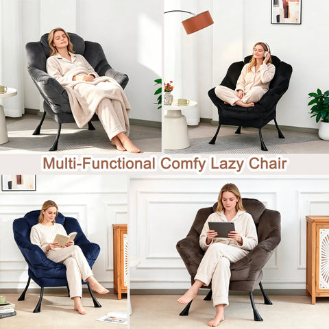 Mordchil EU Comfy Chair for Adults,Armchair Chair for Living Room,Velvet Reading Chairs for Bedroom, Accent Chairs with Steel Frame,Navy Blue