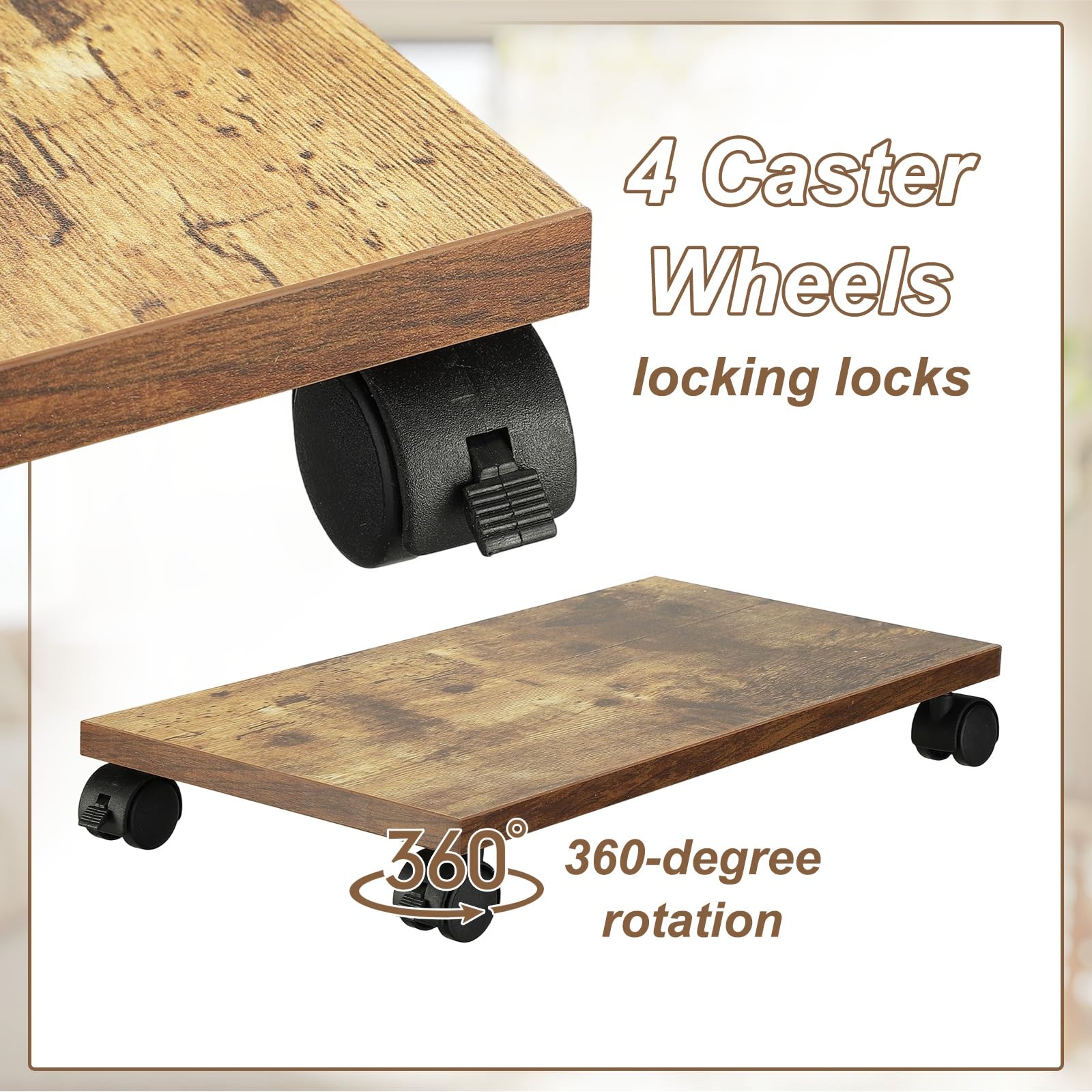 PATIKIL 8x16in PC Stand, Computer Tower Stand Wood CPU PC Holder Under Desk Mobile Cart 4 Caster Wheel for Floor Carpet Tower ATX Case Printer Potted