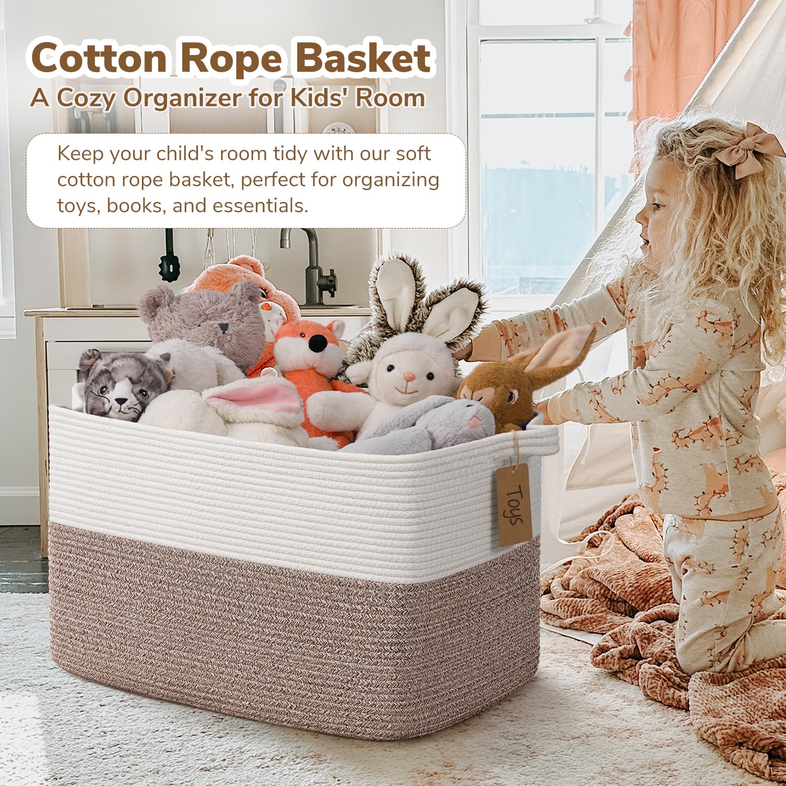 TIMEYARD 75L Large Woven Storage Basket Cotton Rope Blanket Laundry Basket