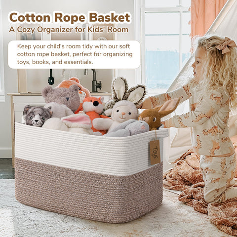 TIMEYARD 75L Large Woven Storage Basket Cotton Rope Blanket Laundry Basket
