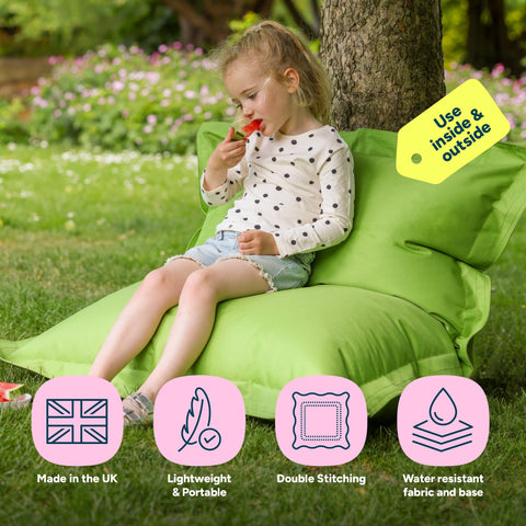 Bean Bag Bazaar Large Outdoor Kids Bean Bag with Filling Included, Green