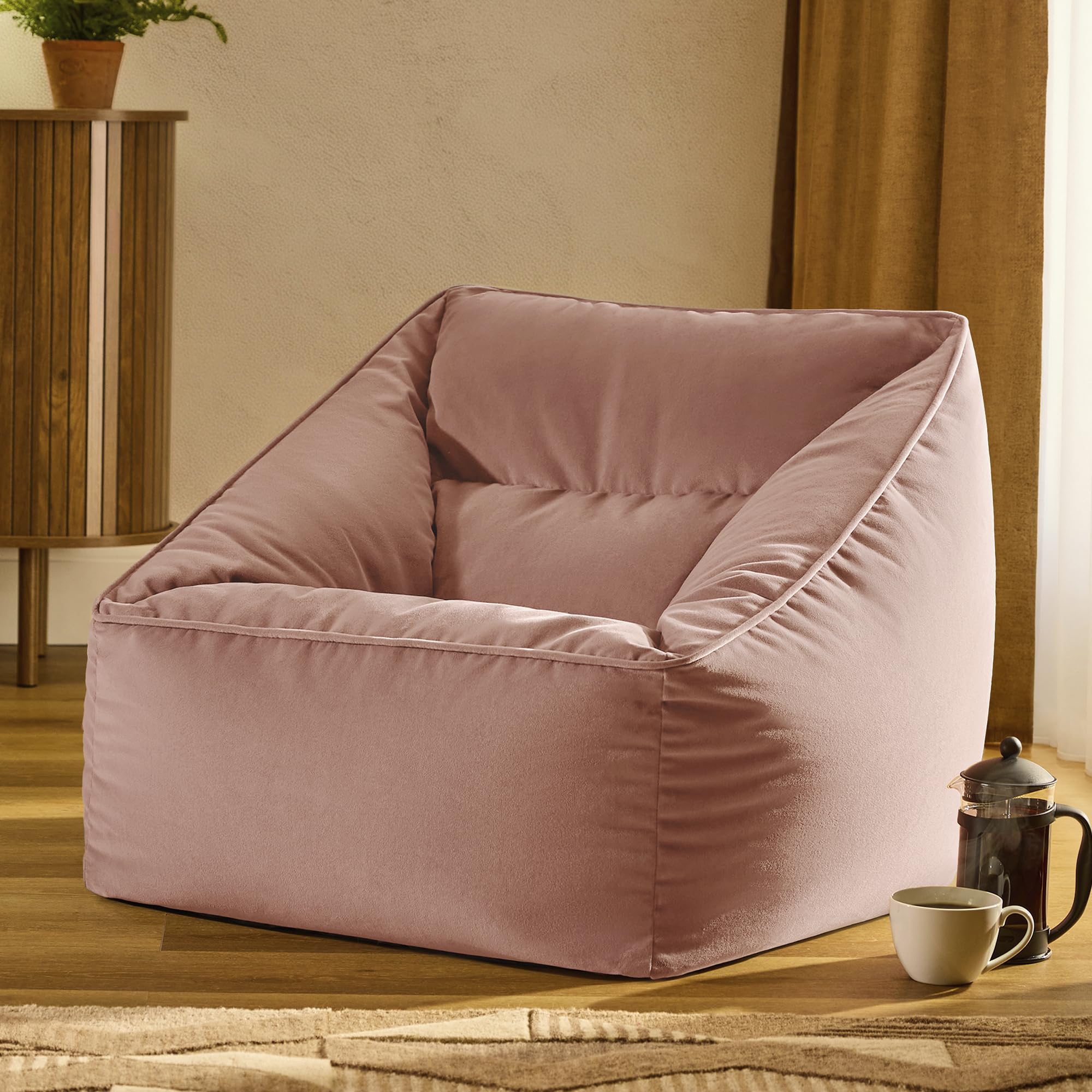 icon Natalia Velvet Bean Bag Chair with Filling Included, Pink
