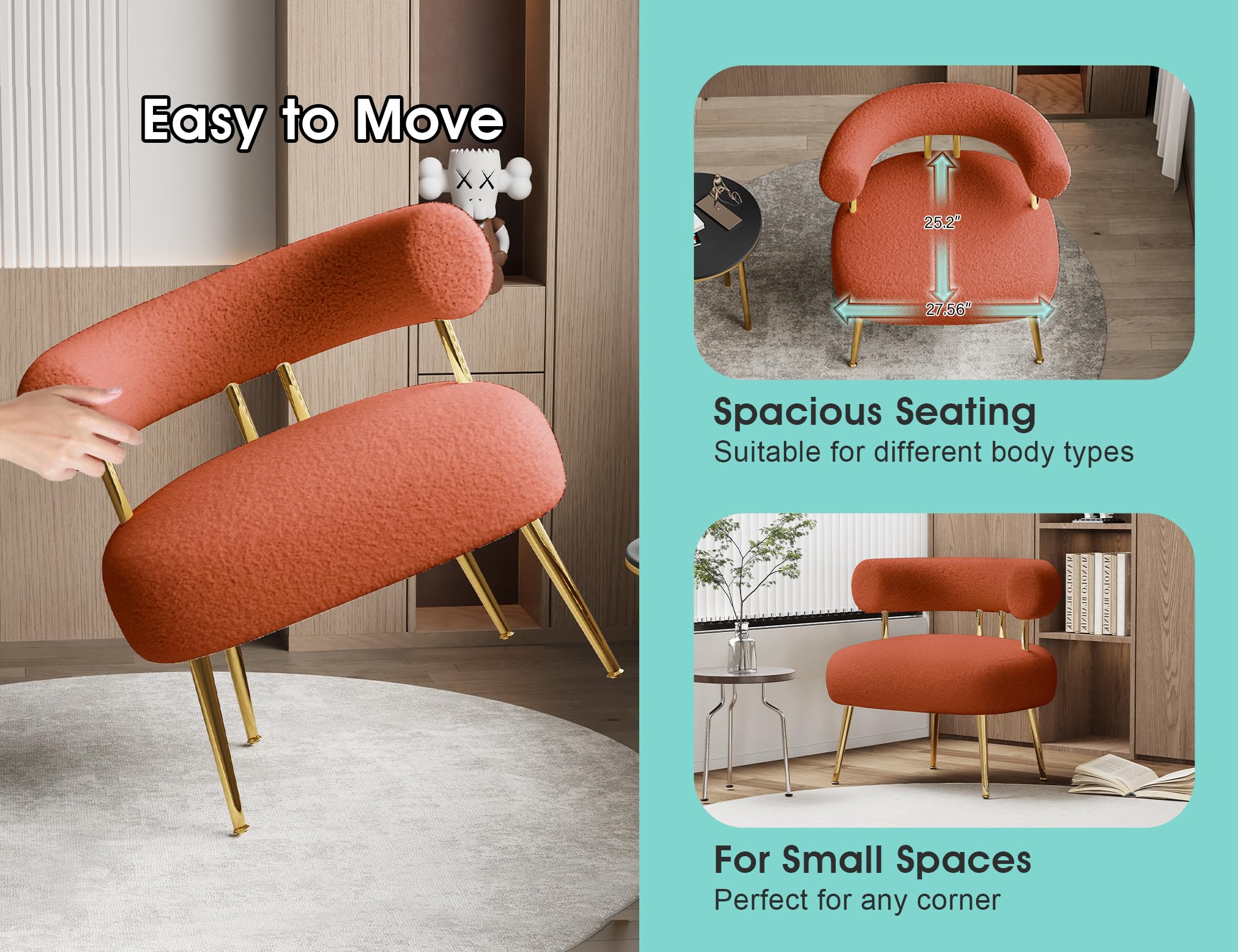 SEYNAR Mid Century Sherpa Boucle Accent Chair, Round Upholstered Barrel Arm Chair for Small Spaces, Fluffy Side Corner Sofa Armchair for Living Room