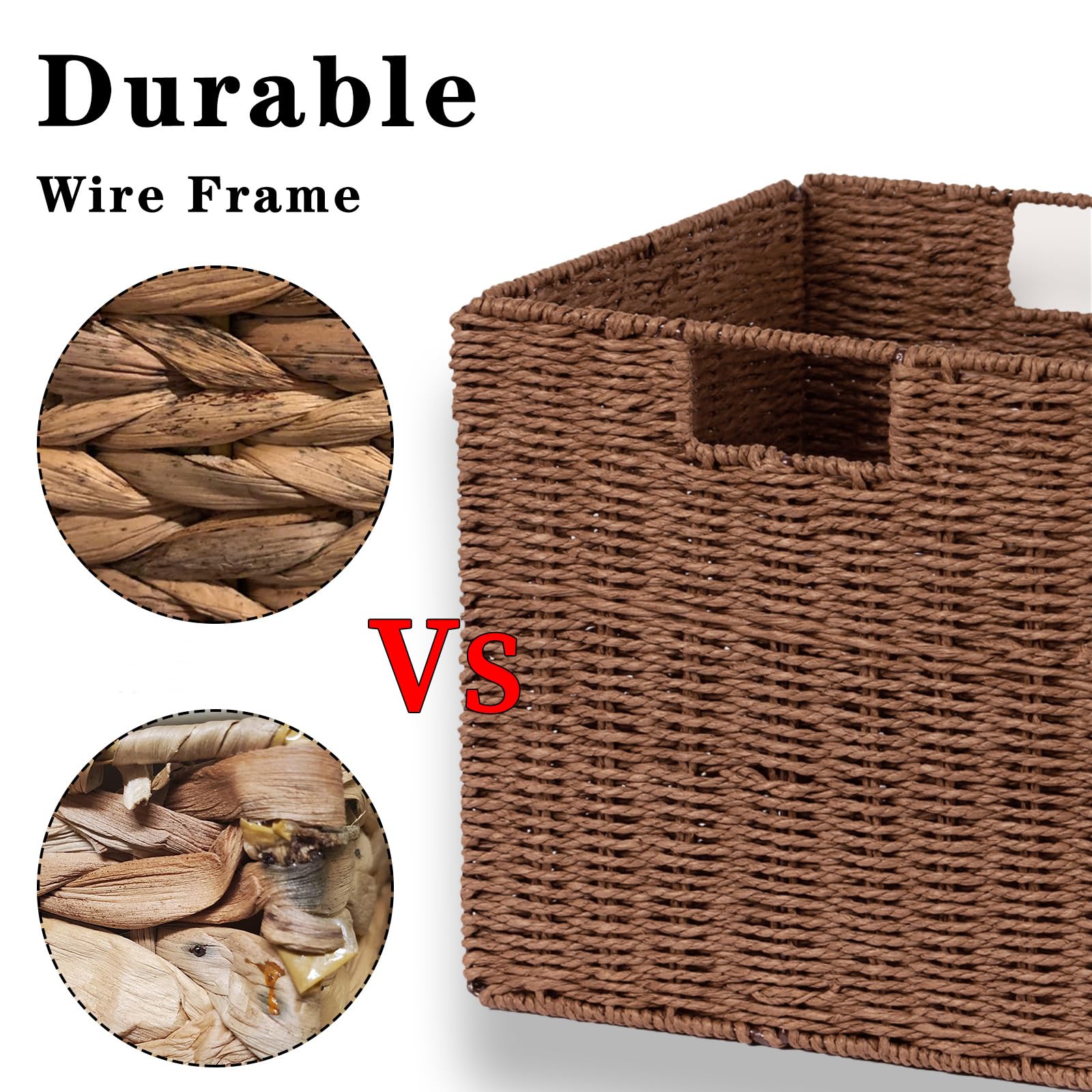 Vagusicc Wicker Baskets, Set of 2 Hand-Woven Paper Rope Foldable Cubby Storage Bins