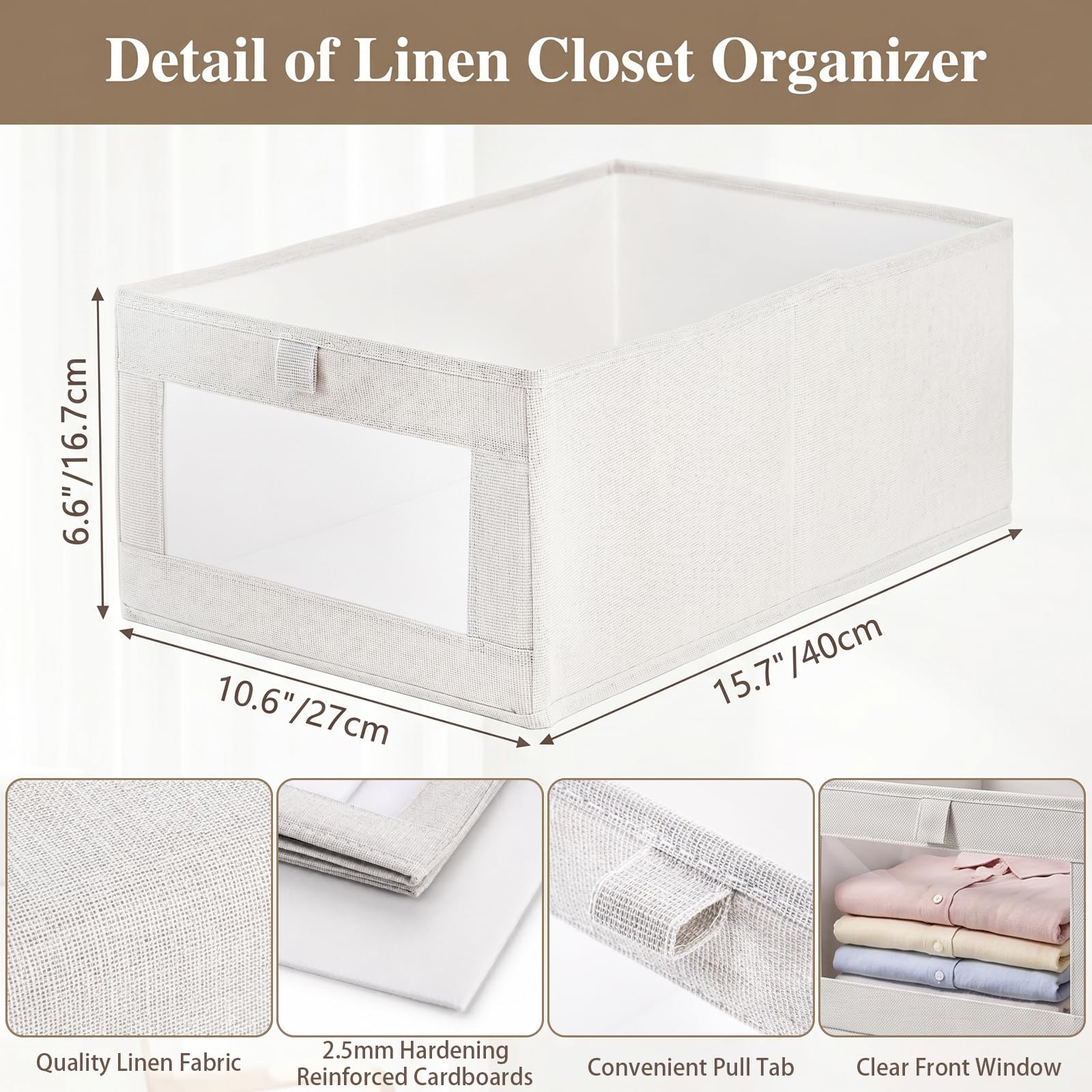 Coloch 6 Pack Wardrobe Clothes Organiser, Collapsible Closet Storage Box Fabric Clothing Organizer Stackable Organizer Basket with Clear Window for