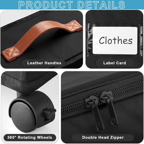 ETOFIXEE Pack of 2 Underbed Storage Boxes with Wheels, 360° Rotation and Viewing Window Lid, Metal Frame, Underbed Storage Bag, Clothes Storage