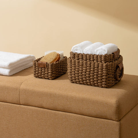 La Jolíe Muse Woven Storage Baskets, Recycled Paper Rope Bin Organizer Divider for Cupboards Drawer Closet Shelf Dresser, Set of 3 (Chocolate)
