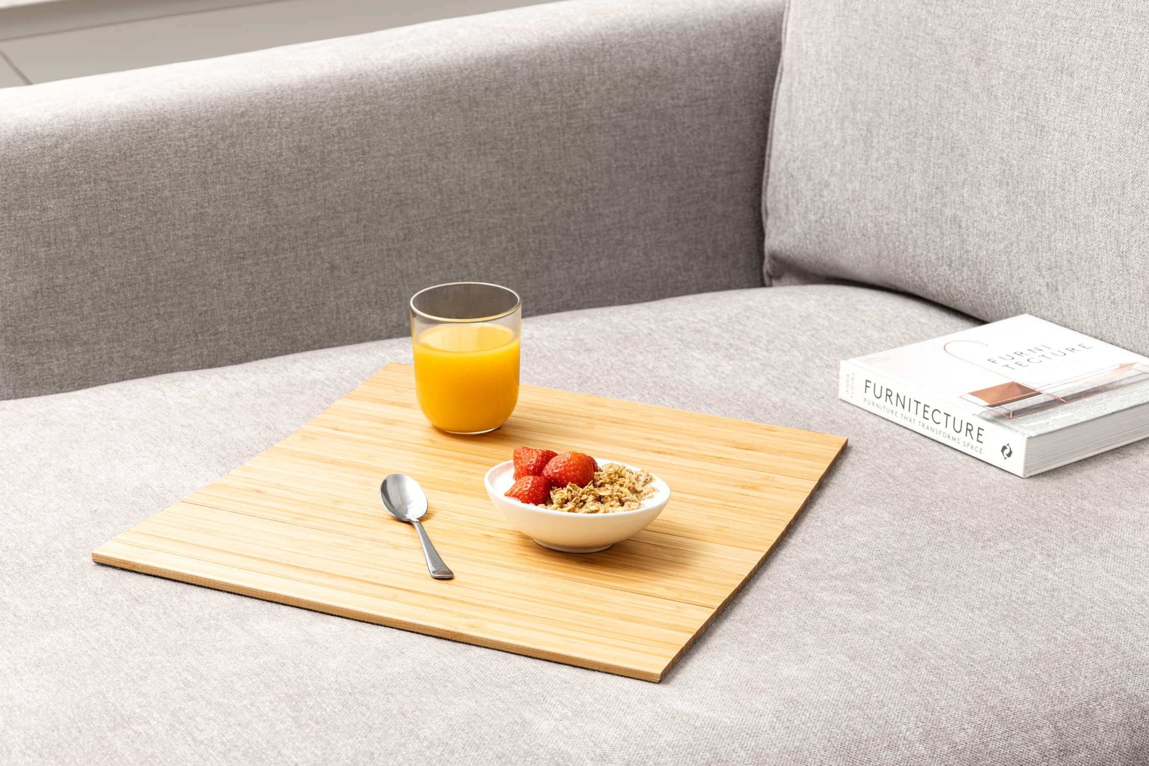 Bamboo Sofa Arm Tray – Anti-Slip, Flexible Sofa Arm Table for All Armrests – Durable Couch Tray with Elegant Design, Natural Color