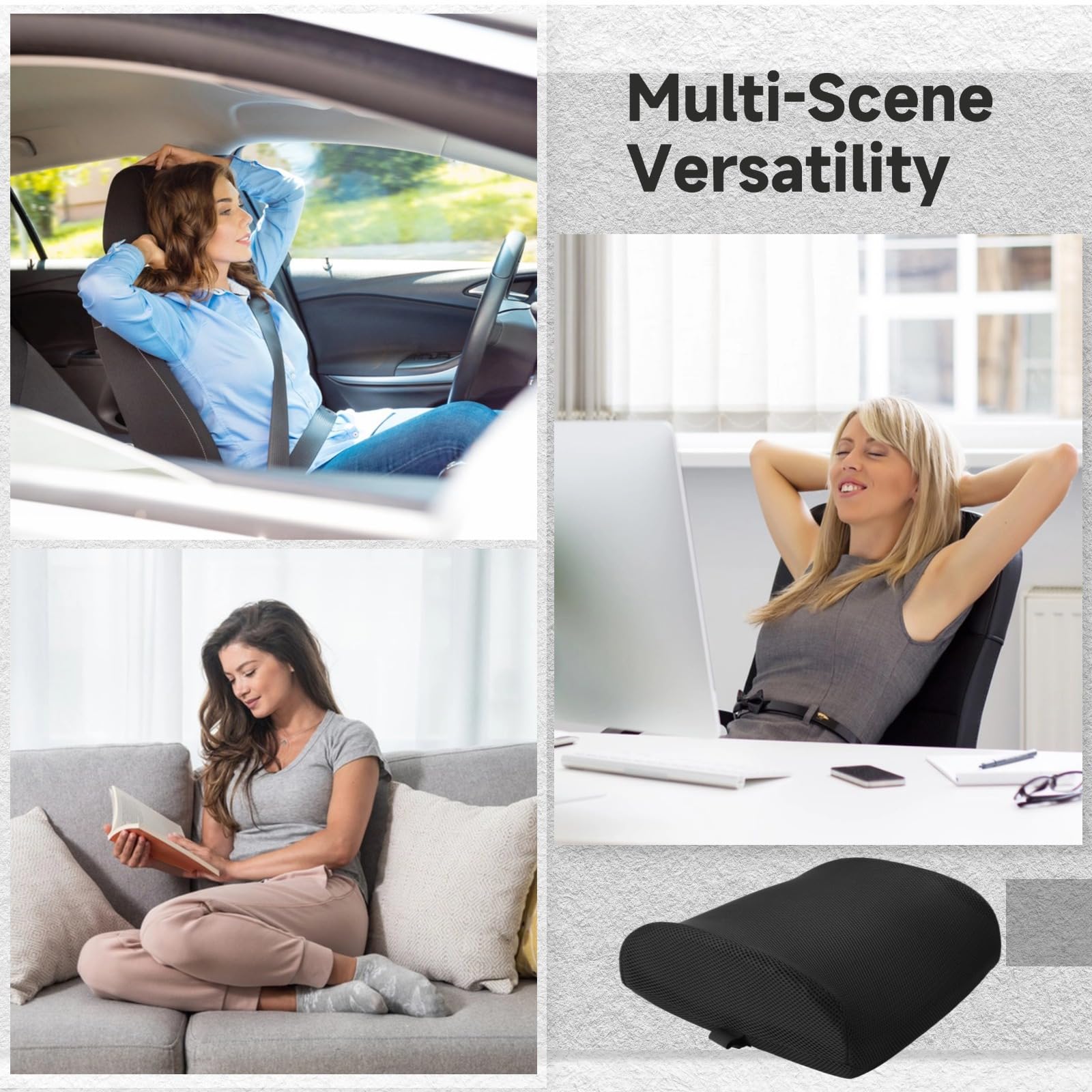 yeesport Memory Foam Lumbar Support Cushion, Back Cushion with Breathable Mesh Cover, Ergonomic Back Support Pillow for Office Chair, Car Seat