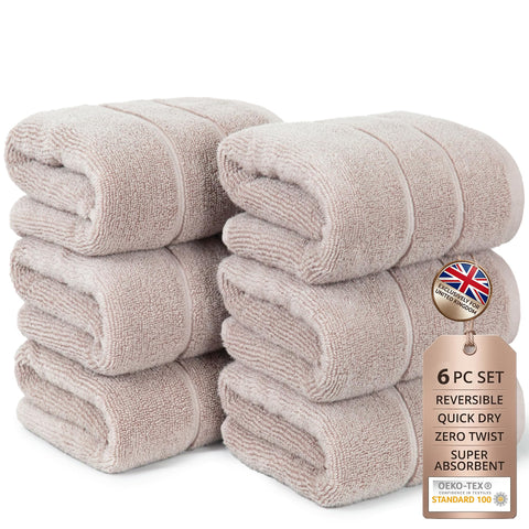 Hand Towels Set of 6 Quick Dry |100% Cotton I Zero Twist | OEKO-TEX | Beige
