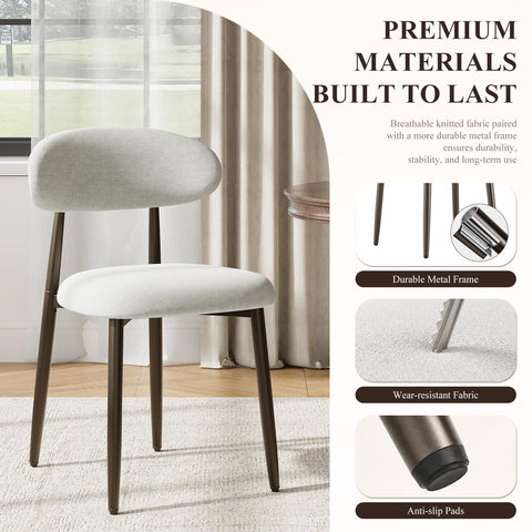 Dining Chairs Set of 2, Upholstered Dining Room Chairs with Ergonomic Curved Backrest, Metal Frame Kitchen Chairs