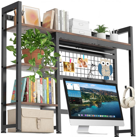 LASUK Desktop Bookshelf for Computer Monitor, 32.3'', Rustic Brown
