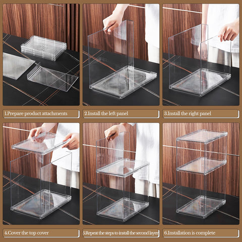 Fangoo 2 Pack Stackable Purse Bags Organizer for Closet Clear Acrylic Handbag Organizer Storage Boxes Display Case Kitchen Cupboard Bathroom