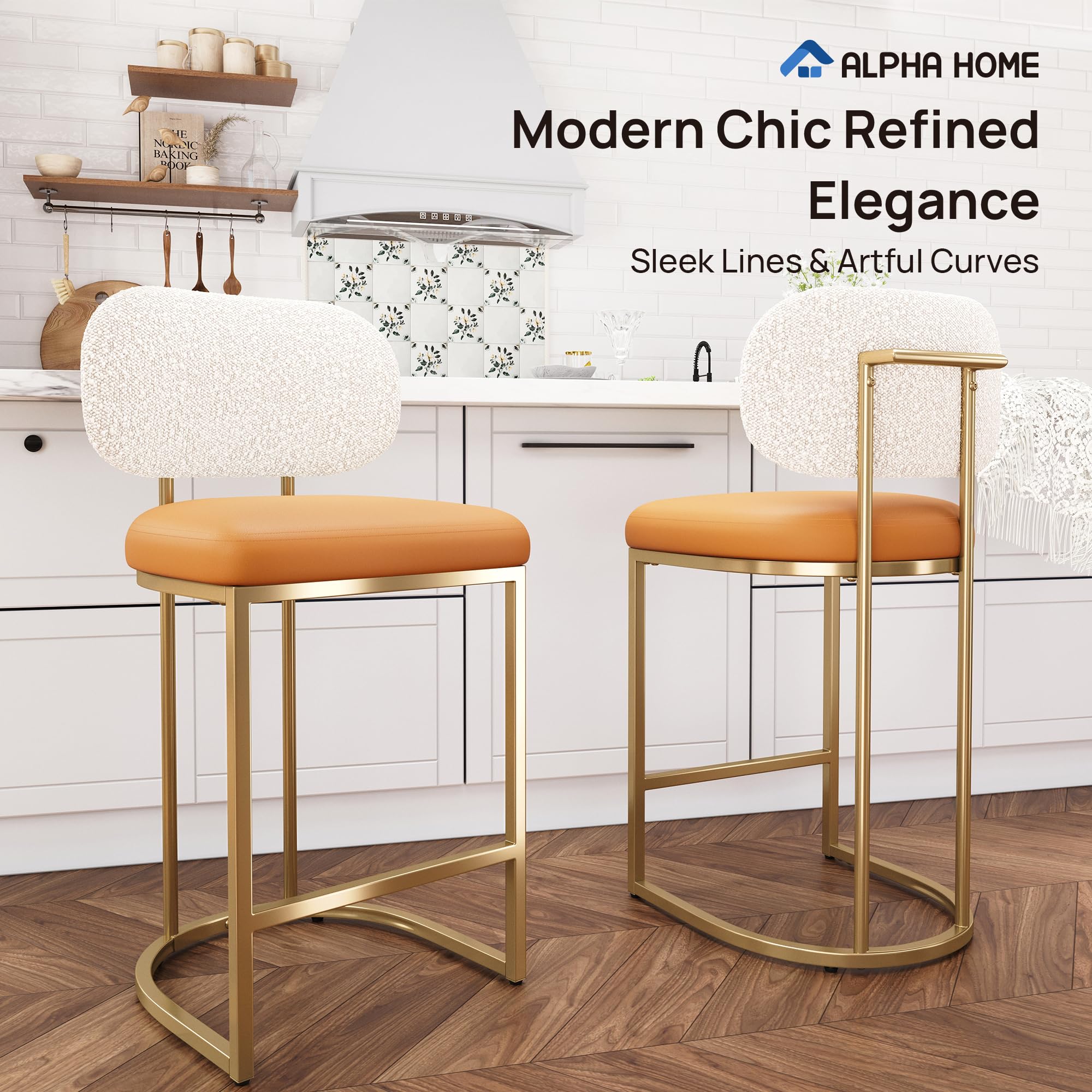 ALPHA HOME Bar Stools Set of 2 Counter Chairs with Backs and 9 CM Seat