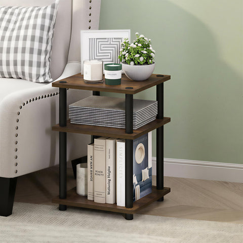 Furinno TURN-N-TUBE Side Table, 3-Tier Square Modern End Table, Toolless Open Shelves Nightstand, Night Stand, Bedside Table, Easy Assembly