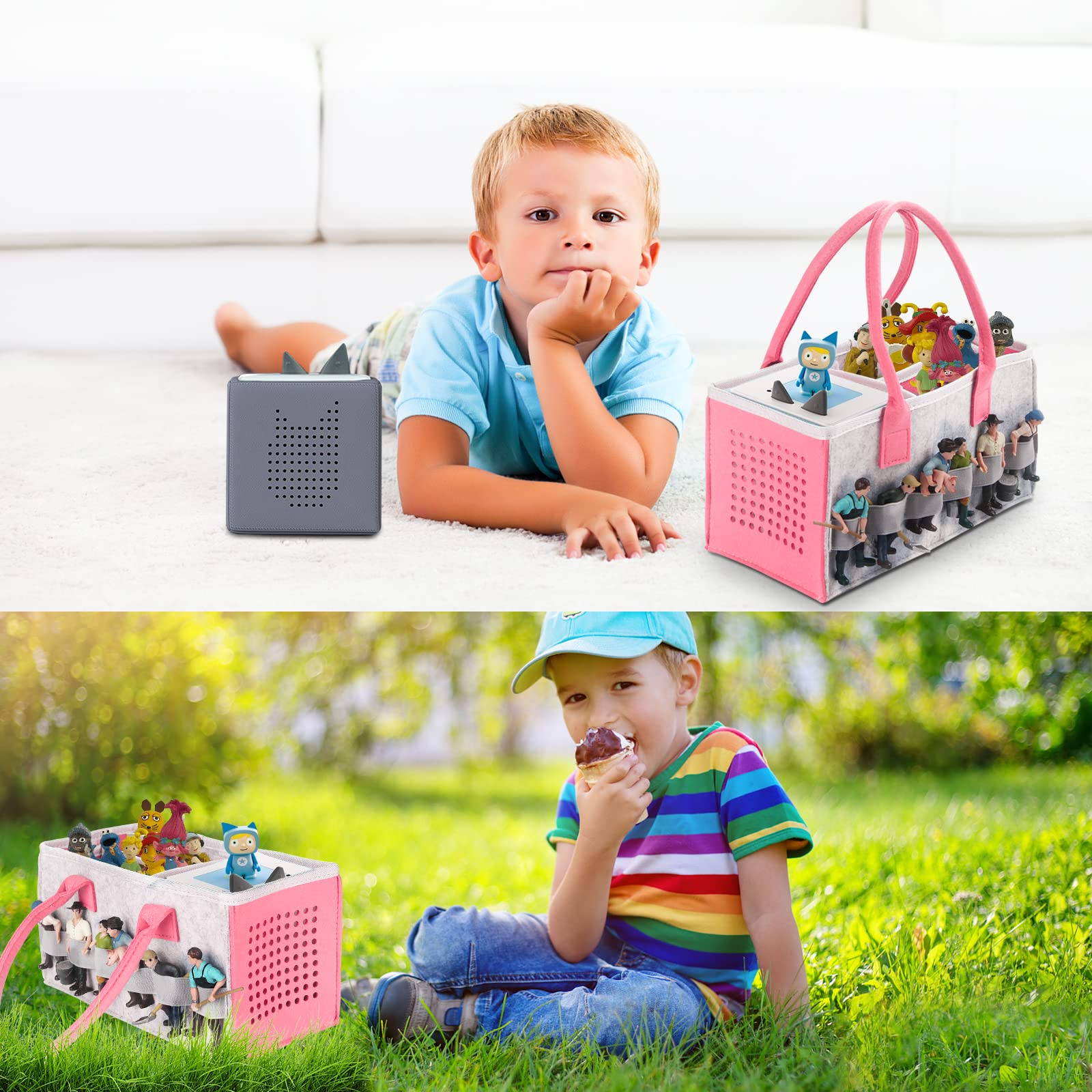 Shudyear Carry case for Toniebox Starter Set and Accessories Storage Bag,Felt Organizer Bag for Toniebox Audio Player and Figurine,Travel Carrying