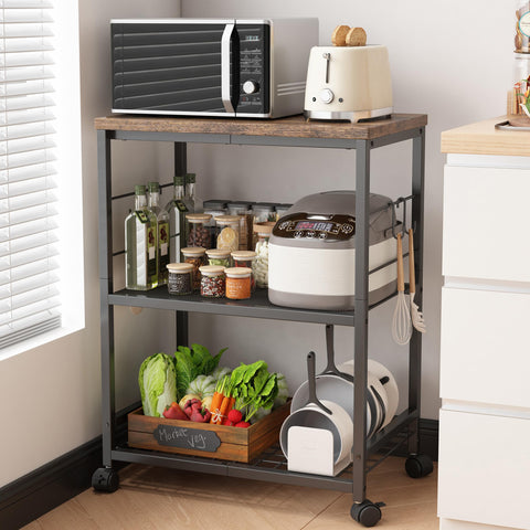 Ornestia 3 Tier Kitchen Trolley With Small Island for Storage(Black)