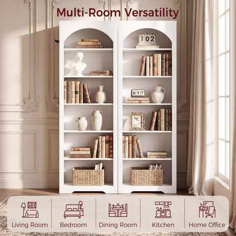 IRONCK 195cm Bookshelf, 6-Tier Arched Bookcase for Living Room