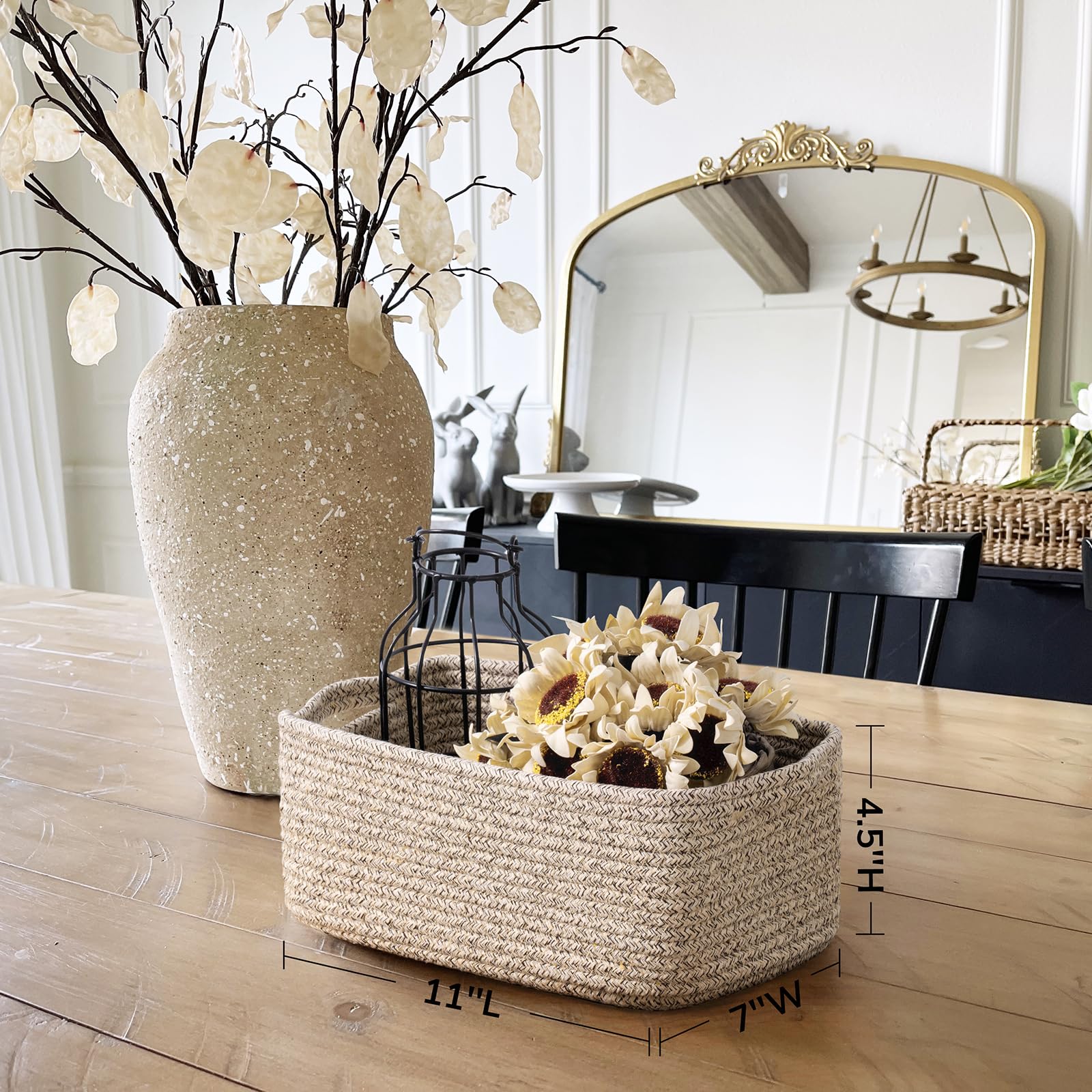 TIMEYARD 3 Pack Small Woven Rope Shelf Basket Storage Basket White Brown